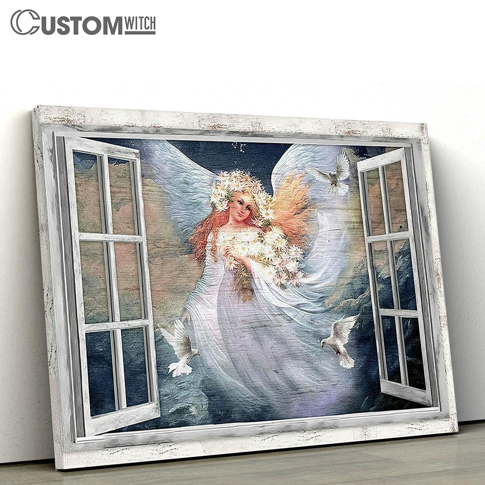 Angel Daisy Vase White Dove The Way To Heaven Canvas Wall Art - Bible Verse Canvas - Religious Prints
