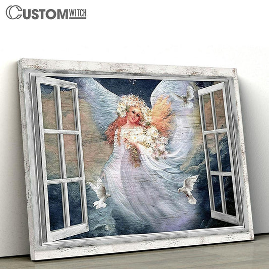 Angel Daisy Vase White Dove The Way To Heaven Canvas Wall Art - Bible Verse Canvas - Religious Prints