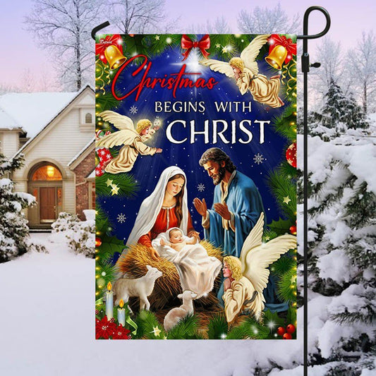 Angel Flag Christmas Begins With Christ Flag, Christian Christmas House Flag, Christmas Outdoor Decor Ideas