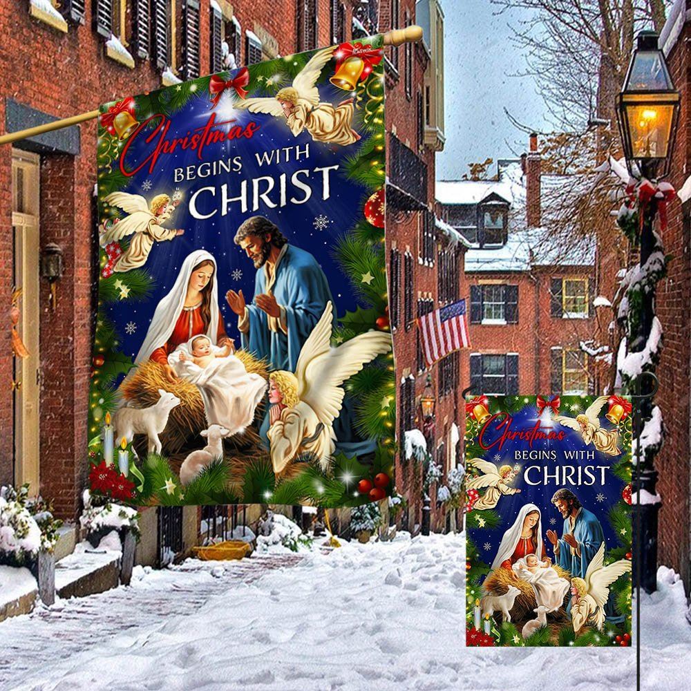 Angel Flag Christmas Begins With Christ Flag, Christian Christmas House Flag, Christmas Outdoor Decor Ideas