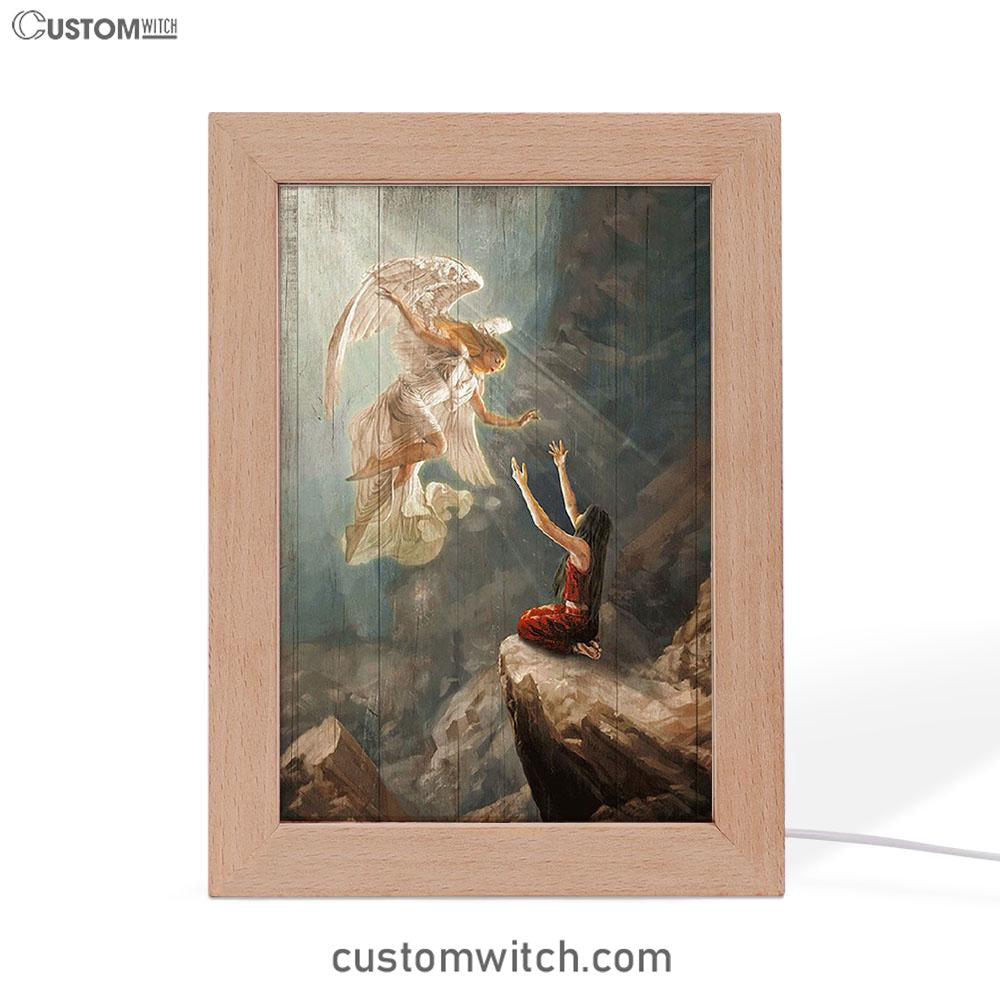 Angel The Way To Heaven Frame Lamp Art - Christian Night Light - Bible Verse Wooden Lamp