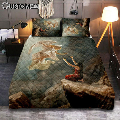 Angel The Way To Heaven Quilt Bedding Set Bedroom - Christian Quilt Bedding Set Prints - Bible Verse Quilt Bedding Set Art