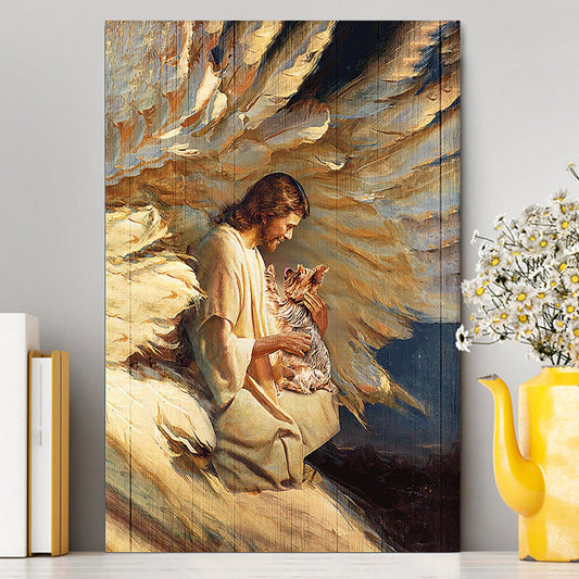 Angel Wings Little Yorkshire Terrier Jesus Painting Canvas Wall Art - Christian Canvas Prints - Bible Verse Canvas Art
