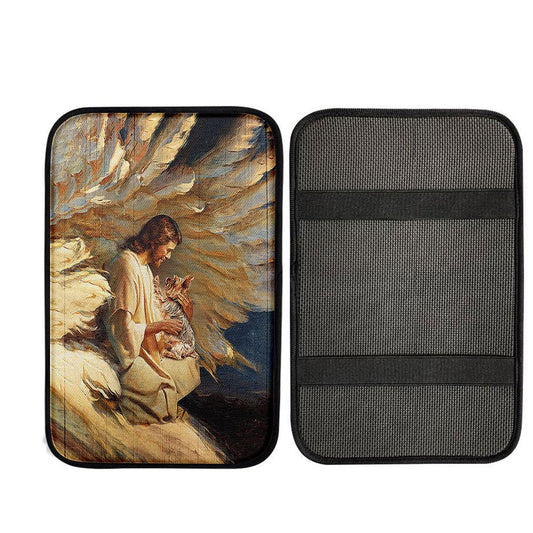 Angel Wings Little Yorkshire Terrier Jesus Painting Car Center Console Cover, Christian Car Interior Accessories