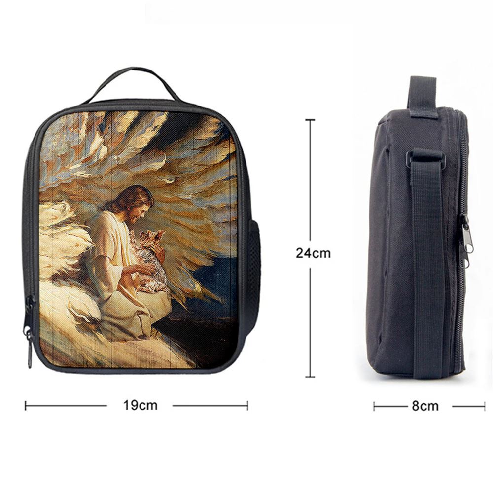 Angel Wings Little Yorkshire Terrier Jesus Painting Lunch Bag, Christian Lunch Bag For School, Picnic, Religious Lunch Bag