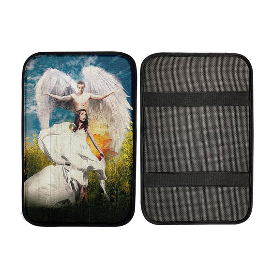 Angel Wings Lotus Flower Jesus Painting Car Center Console Cover, Christian Car Interior Accessories