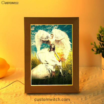 Angel Wings Lotus Flower Jesus Painting Frame Lamp Art - Christian Night Light - Bible Verse Wooden Lamp