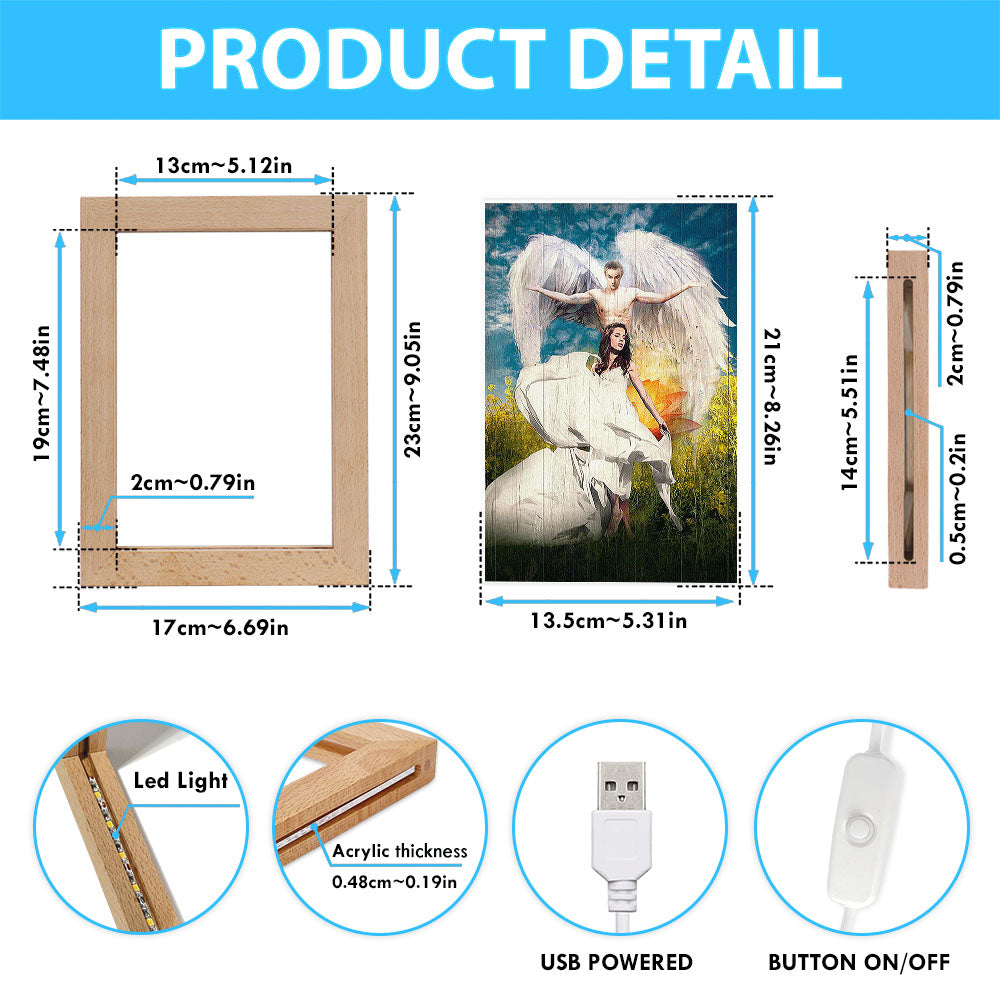 Angel Wings Lotus Flower Jesus Painting Frame Lamp Art - Christian Night Light - Bible Verse Wooden Lamp