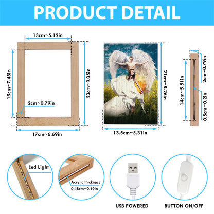 Angel Wings Lotus Flower Jesus Painting Frame Lamp Art - Christian Night Light - Bible Verse Wooden Lamp