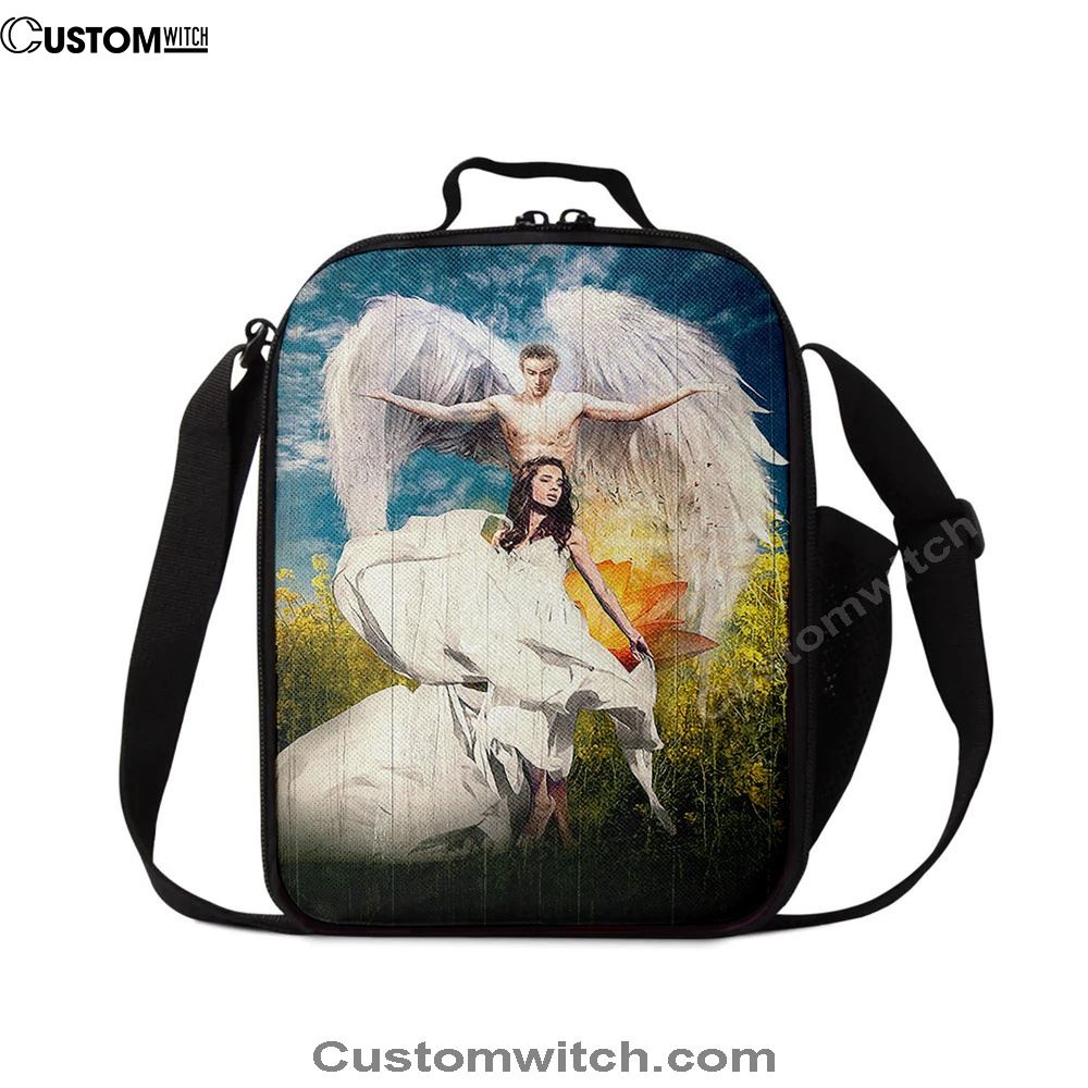 Angel Wings Lotus Flower Jesus Painting Lunch Bag, Christian Lunch Bag For School, Picnic, Religious Lunch Bag