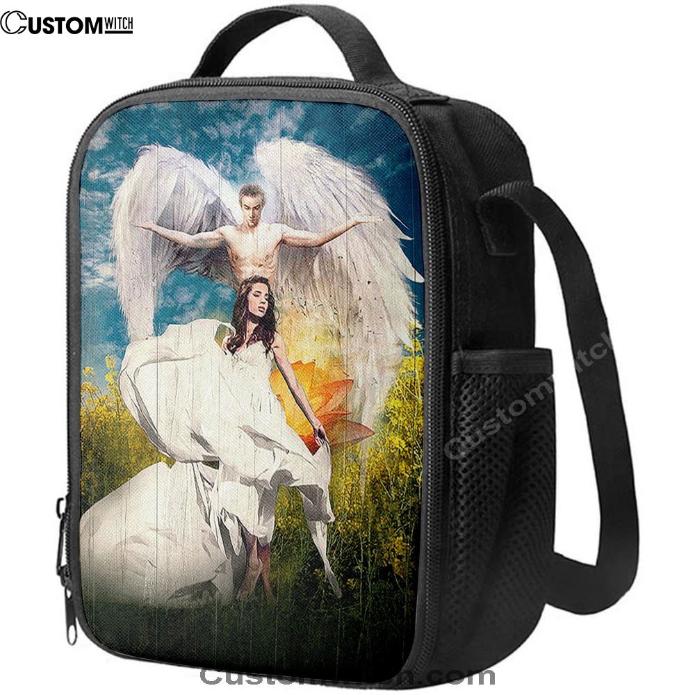 Angel Wings Lotus Flower Jesus Painting Lunch Bag, Christian Lunch Bag For School, Picnic, Religious Lunch Bag