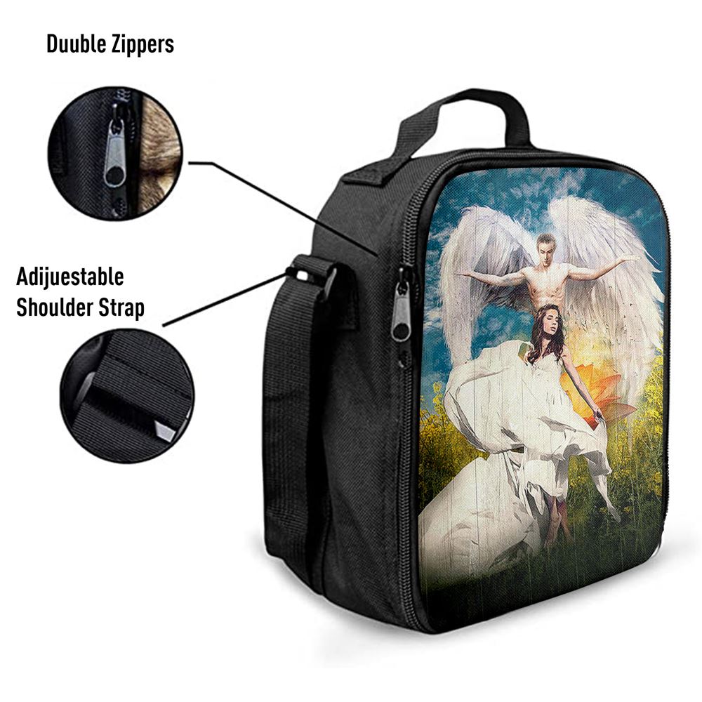 Angel Wings Lotus Flower Jesus Painting Lunch Bag, Christian Lunch Bag For School, Picnic, Religious Lunch Bag