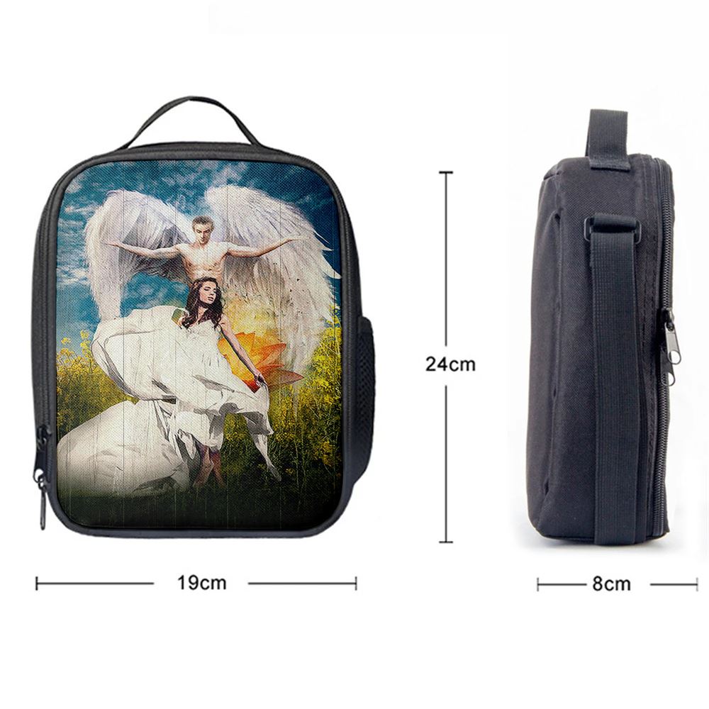 Angel Wings Lotus Flower Jesus Painting Lunch Bag, Christian Lunch Bag For School, Picnic, Religious Lunch Bag