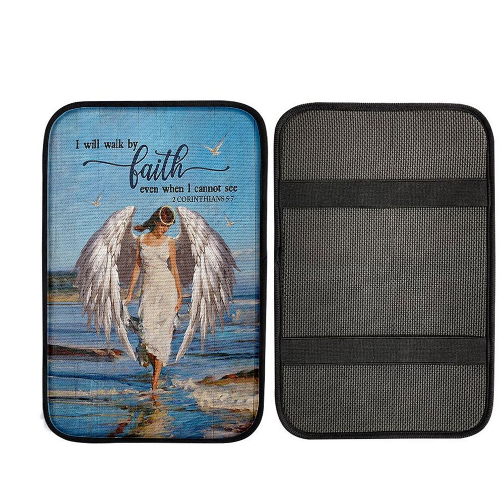 Angel Wings Ocean I Will Walk By Faith Car Center Console Cover, Christian Car Interior Accessories