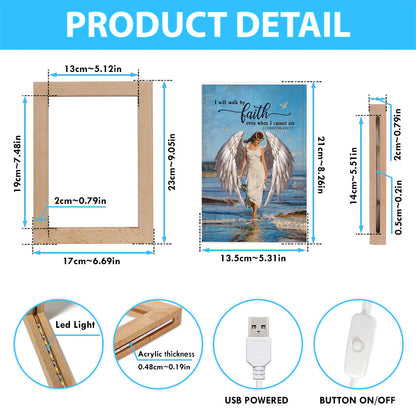 Angel Wings Ocean I Will Walk By Faith Frame Lamp Art - Christian Night Light - Bible Verse Wooden Lamp