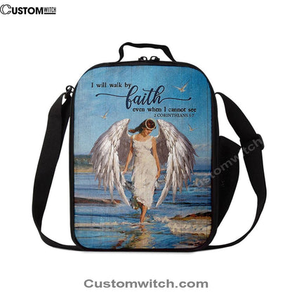 Angel Wings Ocean I Will Walk By Faith Lunch Bag, Christian Lunch Bag For School, Picnic, Religious Lunch Bag