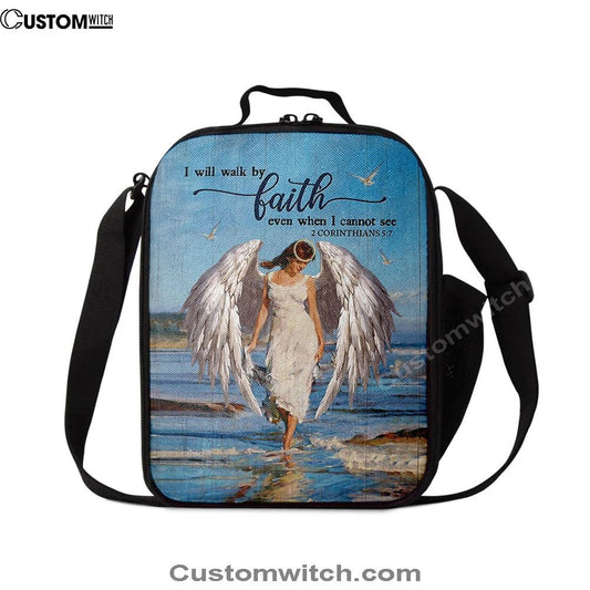 Angel Wings Ocean I Will Walk By Faith Lunch Bag, Christian Lunch Bag For School, Picnic, Religious Lunch Bag