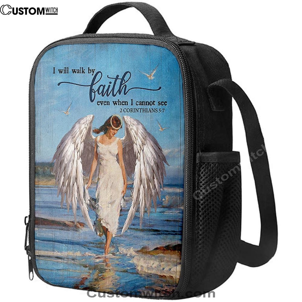 Angel Wings Ocean I Will Walk By Faith Lunch Bag, Christian Lunch Bag For School, Picnic, Religious Lunch Bag