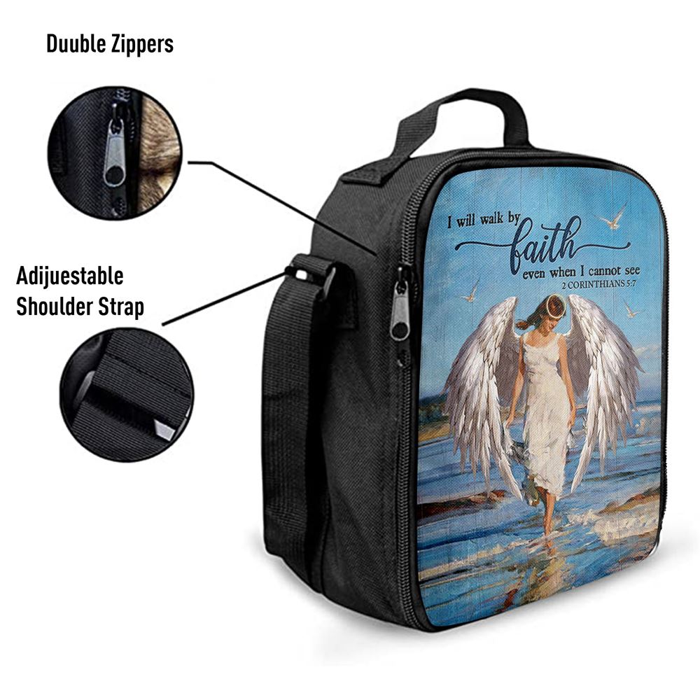 Angel Wings Ocean I Will Walk By Faith Lunch Bag, Christian Lunch Bag For School, Picnic, Religious Lunch Bag