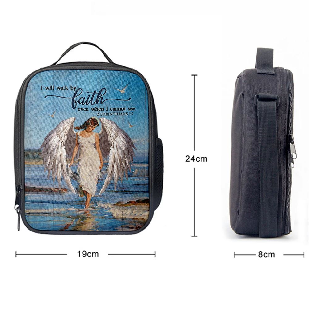 Angel Wings Ocean I Will Walk By Faith Lunch Bag, Christian Lunch Bag For School, Picnic, Religious Lunch Bag