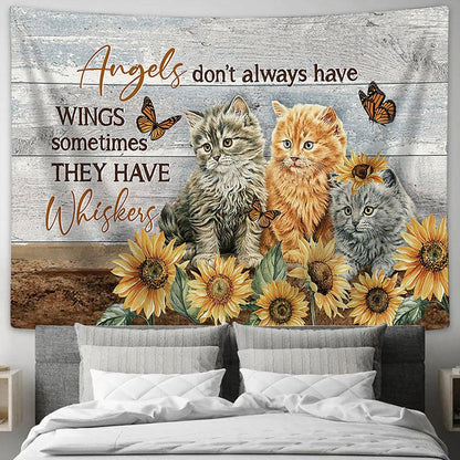 Angels Don't Always Have Wings Cat Sunflower Field Tapestry Painting - Christian Wall Art - Gifts For Cat Lovers