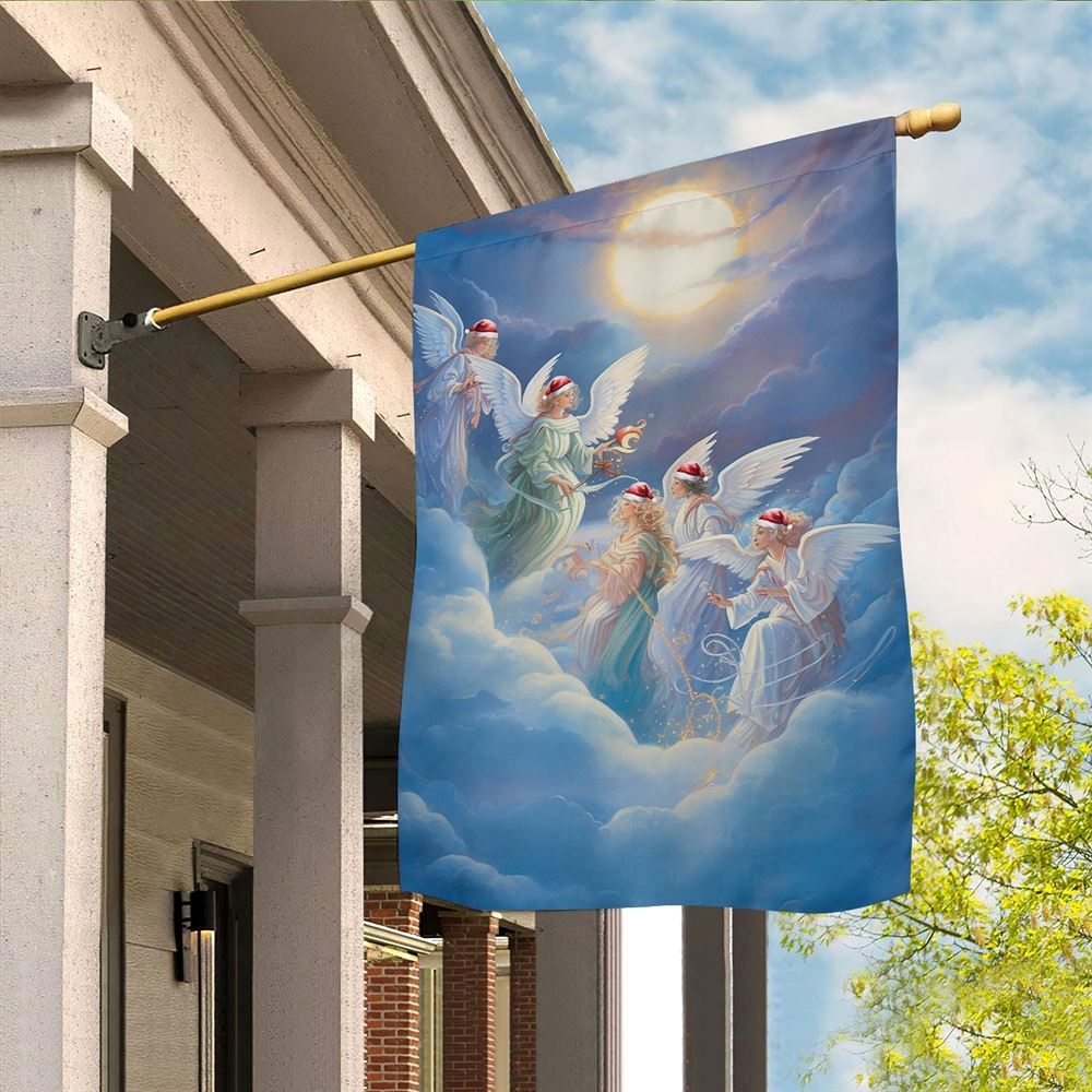 Angels In Festive Flight Flag, Christmas Angel Garden Flag, Christmas Outdoor Decor Ideas