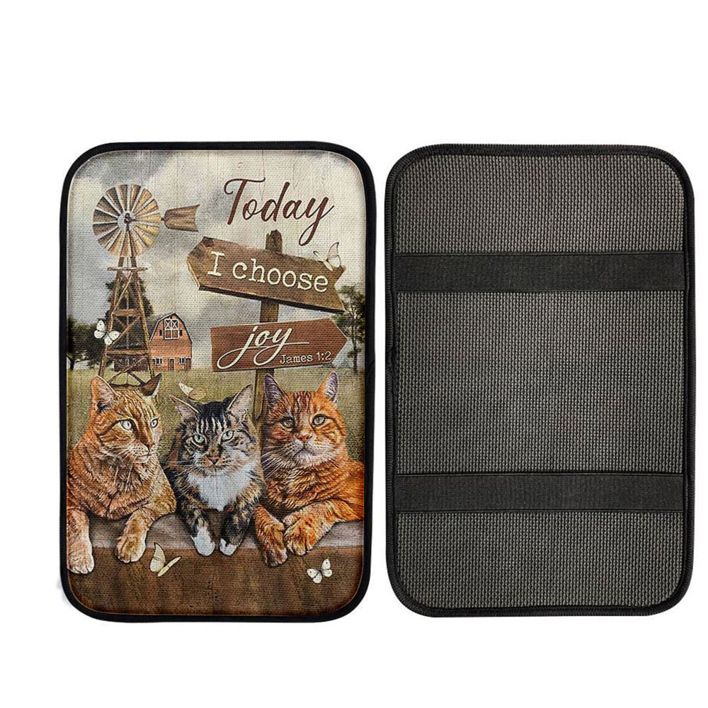 Angry Cat Windmill Today I Choose Joy Car Center Console Cover, Christian Car Interior Accessories