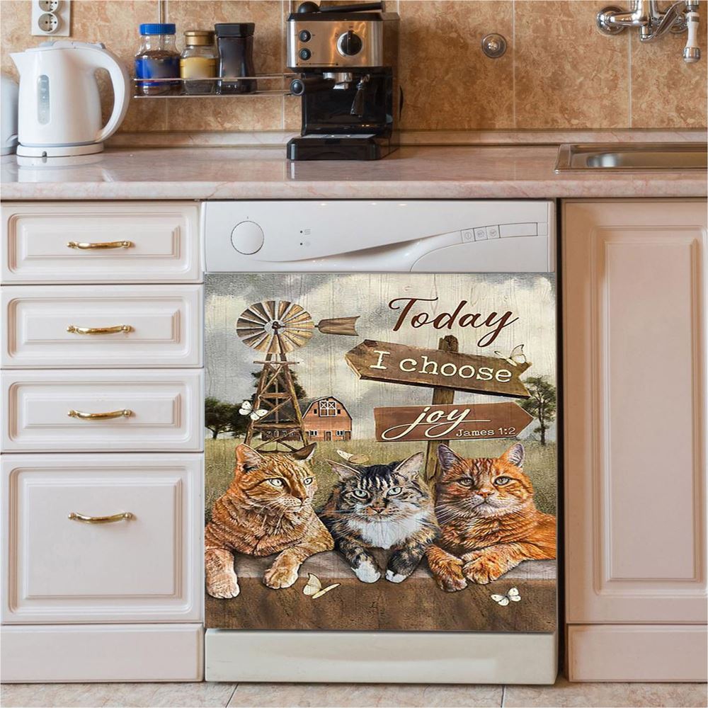 Angry Cat Windmill Today I Choose Joy Dishwasher Cover, Christian Dishwasher Magnet Cover, Bible Verse Kitchen Decor