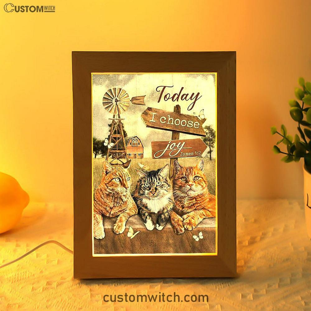 Angry Cat Windmill Today I Choose Joy Frame Lamp Art - Christian Night Light - Bible Verse Wooden Lamp