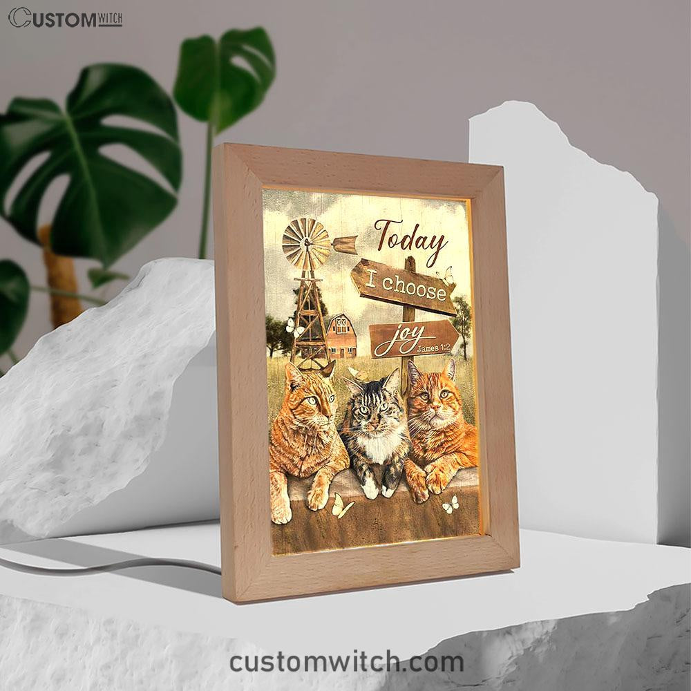 Angry Cat Windmill Today I Choose Joy Frame Lamp Art - Christian Night Light - Bible Verse Wooden Lamp