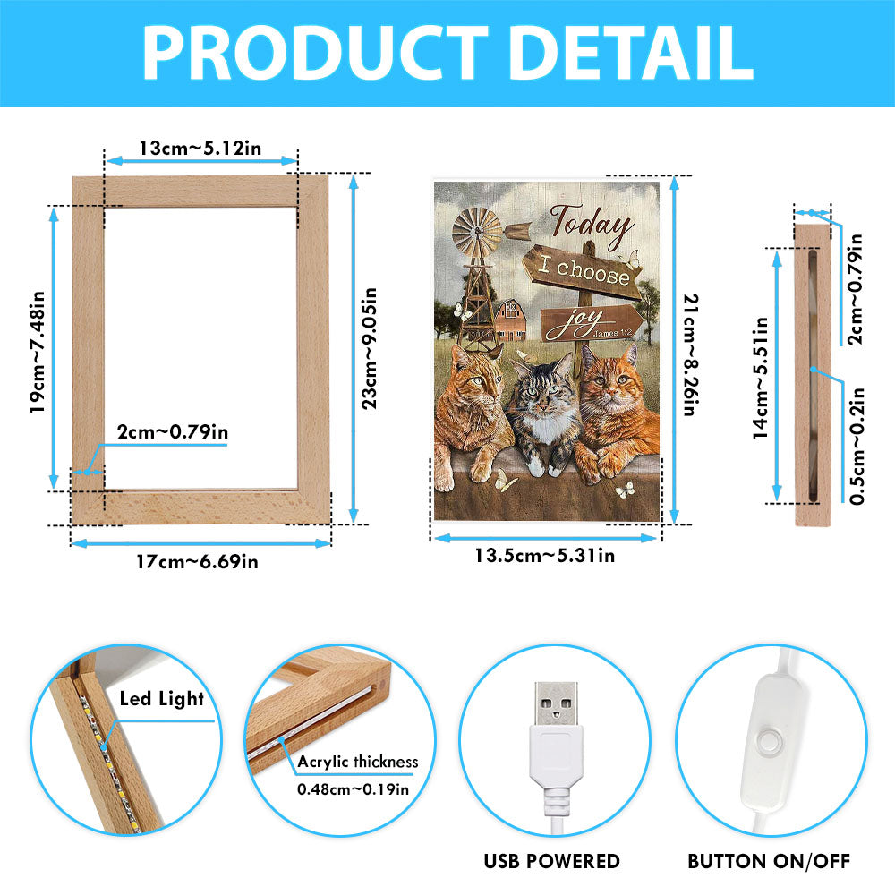Angry Cat Windmill Today I Choose Joy Frame Lamp Art - Christian Night Light - Bible Verse Wooden Lamp