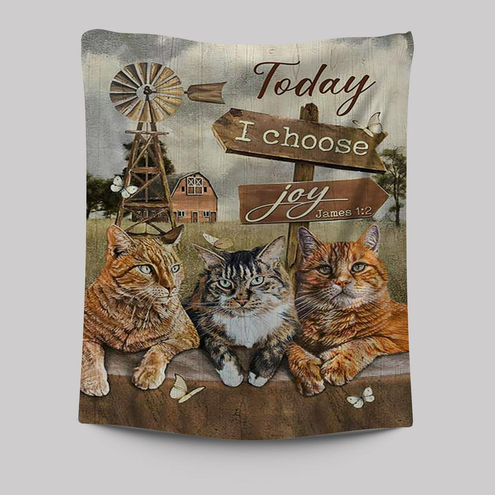 Angry Cat Windmill Today I Choose Joy Tapestry Wall Art - Christian Tapestries Prints - Bible Verse Tapestry Art