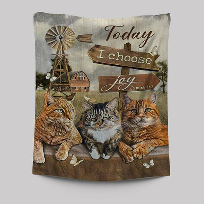 Angry Cat Windmill Today I Choose Joy Tapestry Wall Art - Christian Tapestries Prints - Bible Verse Tapestry Art