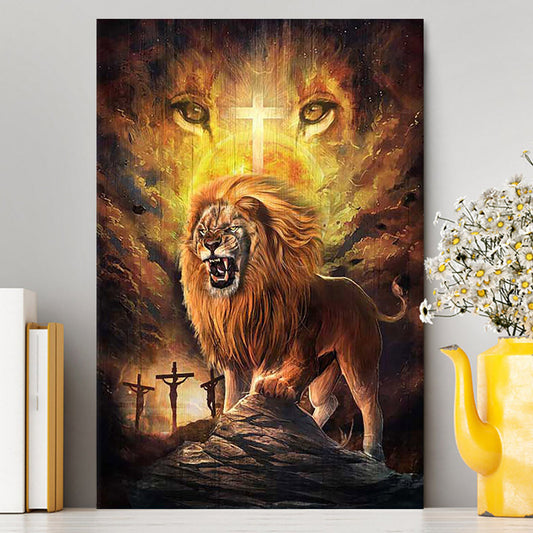 Angry Lion Of Judah Jesus On The Cross Canvas Wall Art - Christian Canvas Prints - Bible Verse Canvas Art