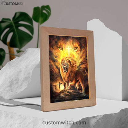 Angry Lion Of Judah Jesus On The Cross Frame Lamp Art - Christian Night Light - Bible Verse Wooden Lamp