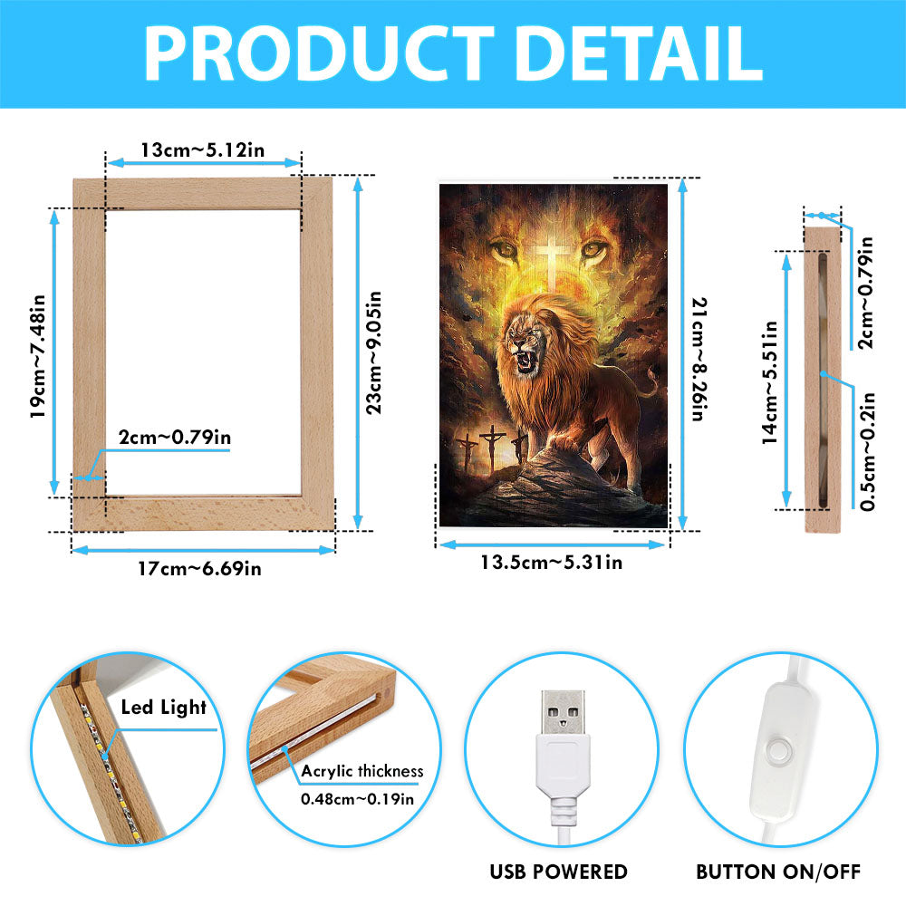 Angry Lion Of Judah Jesus On The Cross Frame Lamp Art - Christian Night Light - Bible Verse Wooden Lamp