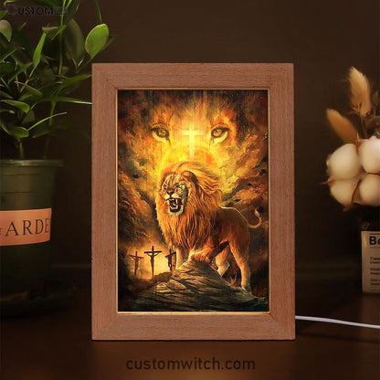 Angry Lion Of Judah Jesus On The Cross Frame Lamp Art - Christian Night Light - Bible Verse Wooden Lamp