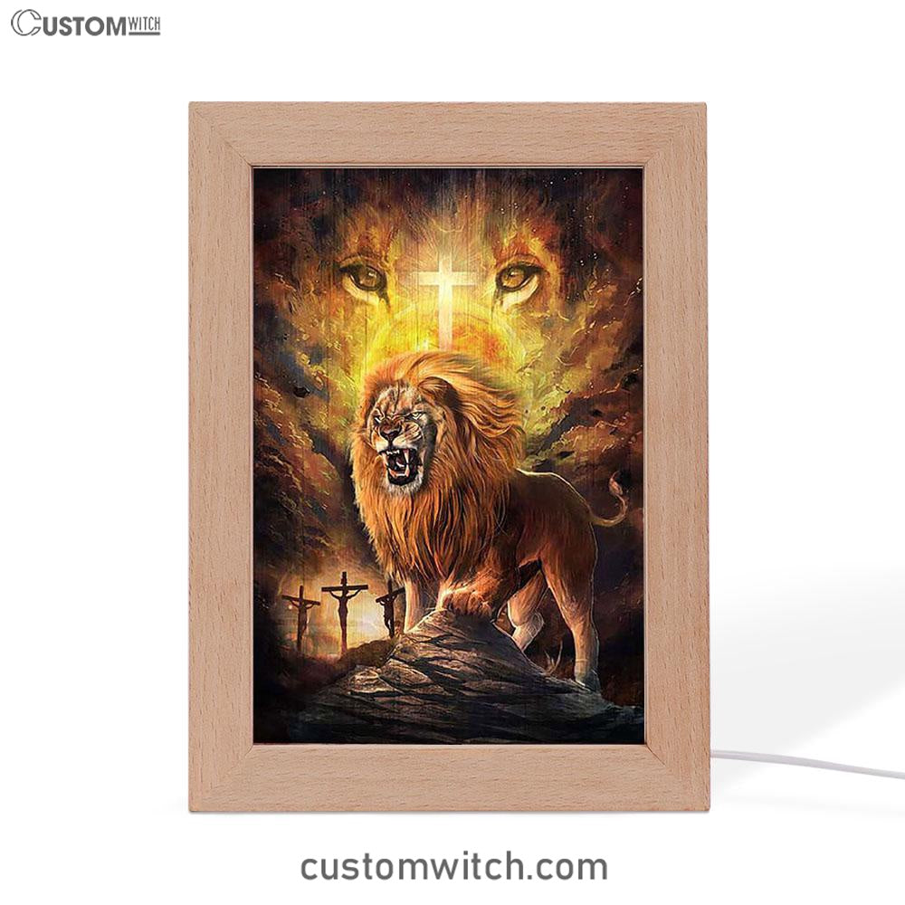 Angry Lion Of Judah Jesus On The Cross Frame Lamp Art - Christian Night Light - Bible Verse Wooden Lamp