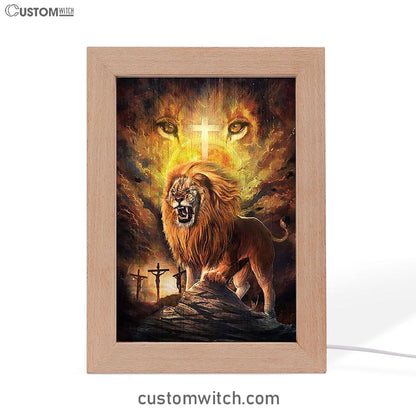 Angry Lion Of Judah Jesus On The Cross Frame Lamp Art - Christian Night Light - Bible Verse Wooden Lamp