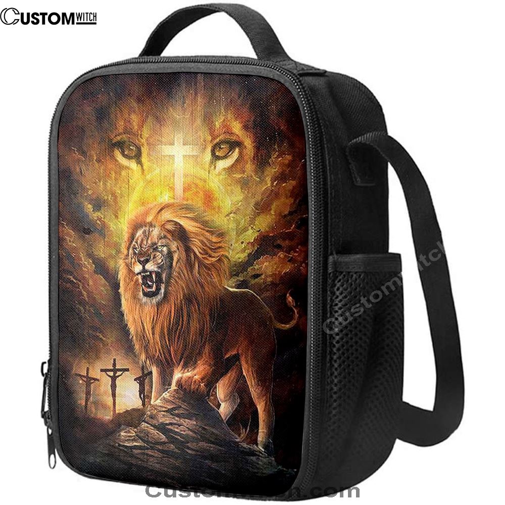 Angry Lion Of Judah Jesus On The Cross Lunch Bag, Christian Lunch Bag For School, Picnic, Religious Lunch Bag