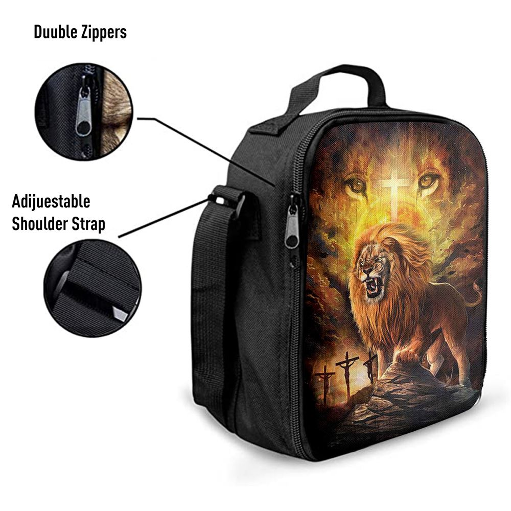 Angry Lion Of Judah Jesus On The Cross Lunch Bag, Christian Lunch Bag For School, Picnic, Religious Lunch Bag