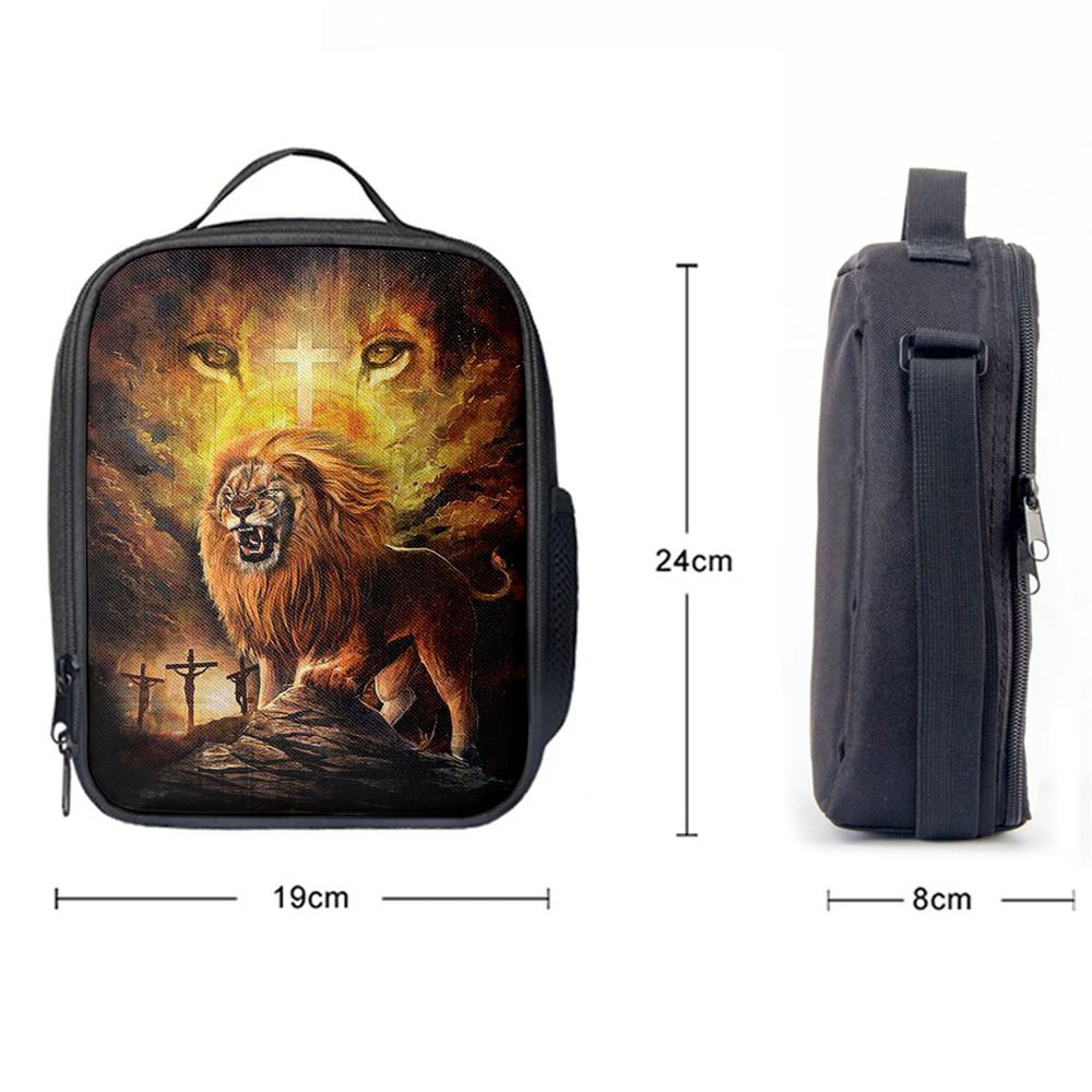 Angry Lion Of Judah Jesus On The Cross Lunch Bag, Christian Lunch Bag For School, Picnic, Religious Lunch Bag