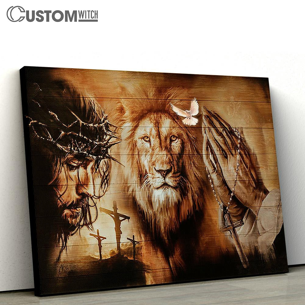 Angry Lion The Face Of Jesus Jesus On The Cross Pray For Healing Canvas Wall Art - Bible Verse Canvas - Religious Prints