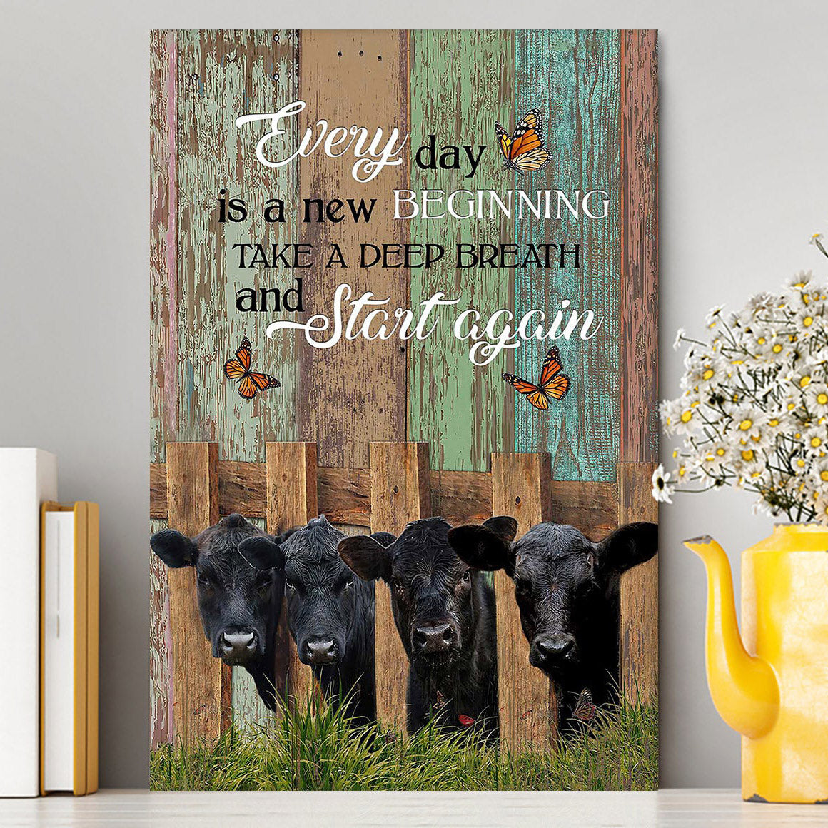 Angus Cow Everyday Is A New Beginning Canvas Art - Christian Art - Bible Verse Wall Art - Religious Home Decor