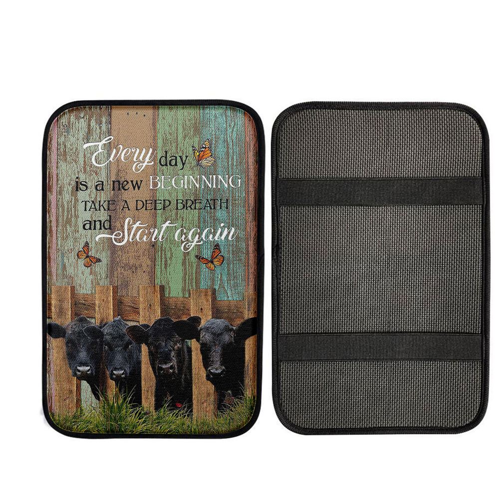 Angus Cow Everyday Is A New Beginning Car Center Console Cover, Christian Car Interior Accessories