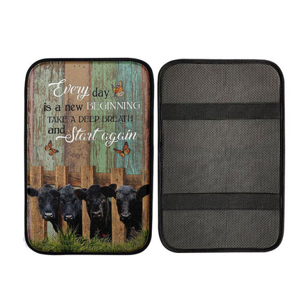 Angus Cow Everyday Is A New Beginning Car Center Console Cover, Christian Car Interior Accessories