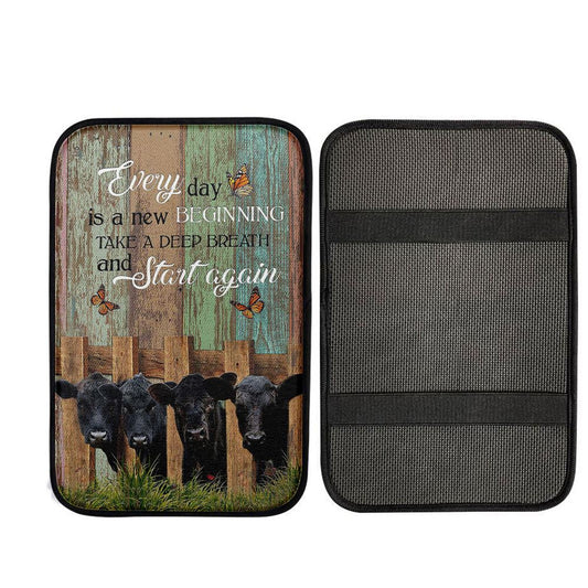 Angus Cow Everyday Is A New Beginning Car Center Console Cover, Christian Car Interior Accessories