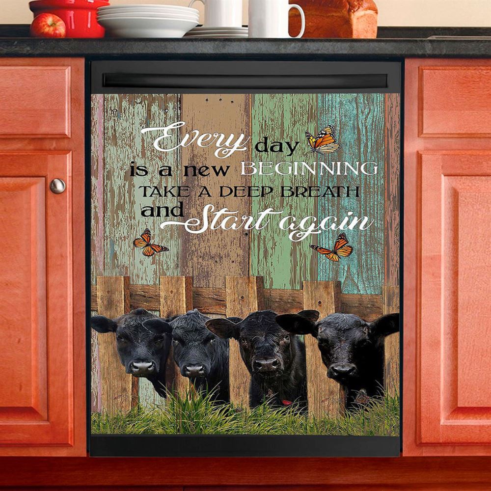 Angus Cow Everyday Is A New Beginning Dishwasher Cover, Christian Dishwasher Magnet Cover, Bible Verse Kitchen Decor