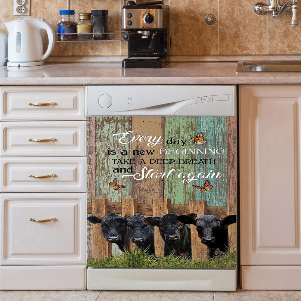 Angus Cow Everyday Is A New Beginning Dishwasher Cover, Christian Dishwasher Magnet Cover, Bible Verse Kitchen Decor