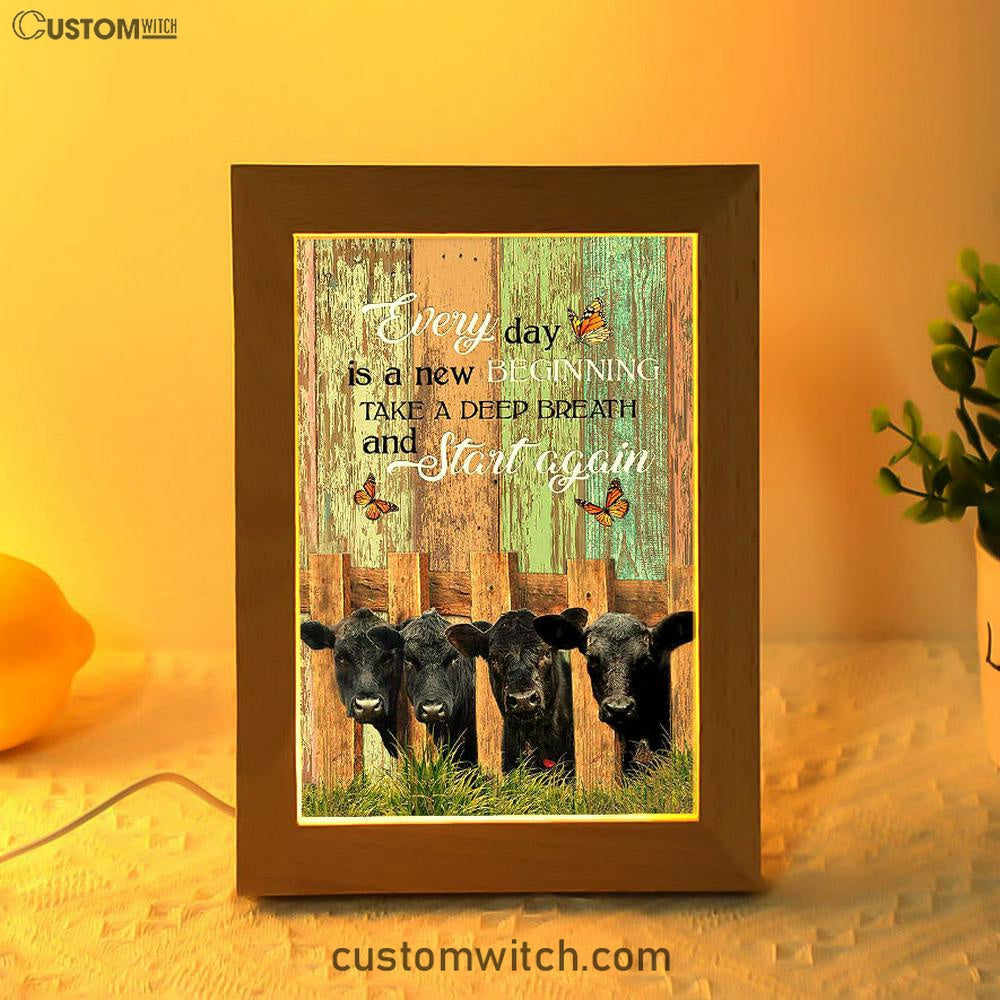 Angus Cow Everyday Is A New Beginning Frame Lamp Art - Christian Art - Bible Verse Art - Religious Home Decor